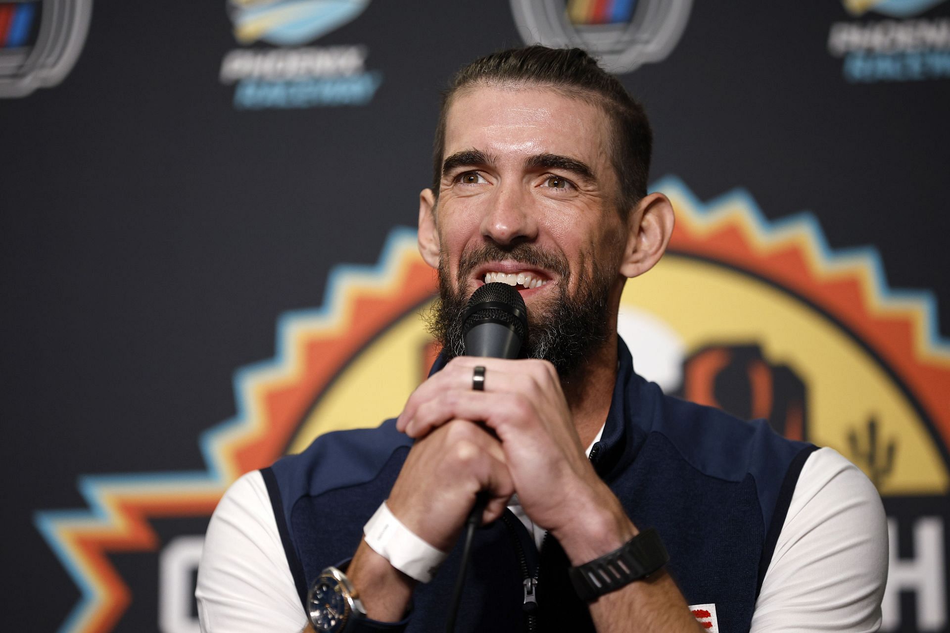 Michael Phelps during a press conference prior to the NASCAR Cup Series Championship Race in Avondale, Arizona. (Photo by Getty Images)